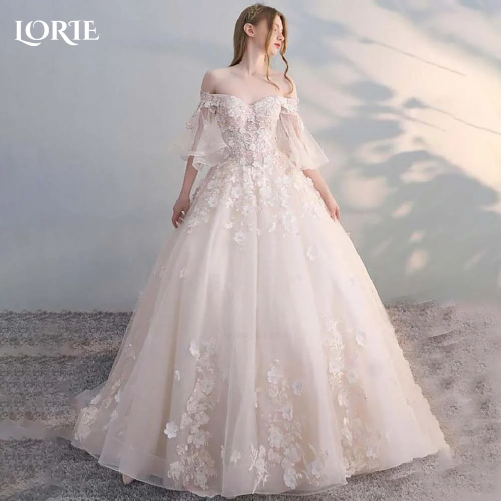 LORIE vestido de novia elegante para mujer, tul, Espalda descubierta, manga trompeta, línea A, apliques, vestidos de novia