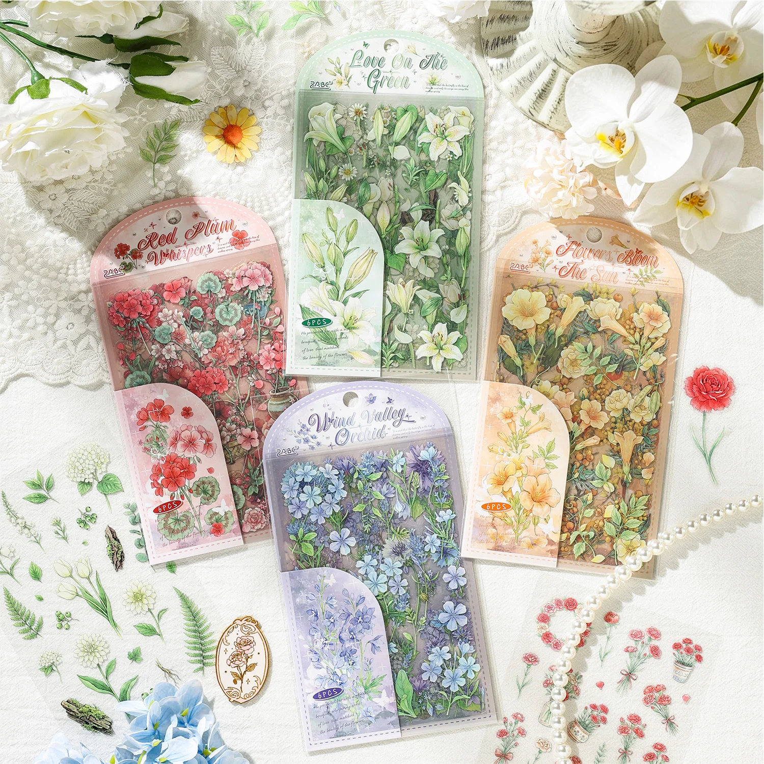 6 pcs Frost Flower Dew Language Series Stickers Florals Themed PET Stickers DIY Journal Diary Phone Case Decorative Stationery