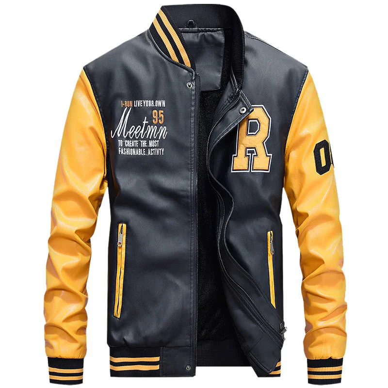 

Men's Leather Jacket Embroidered Baseball Uniform Pu Pilot Fashion Plush Motorcycle