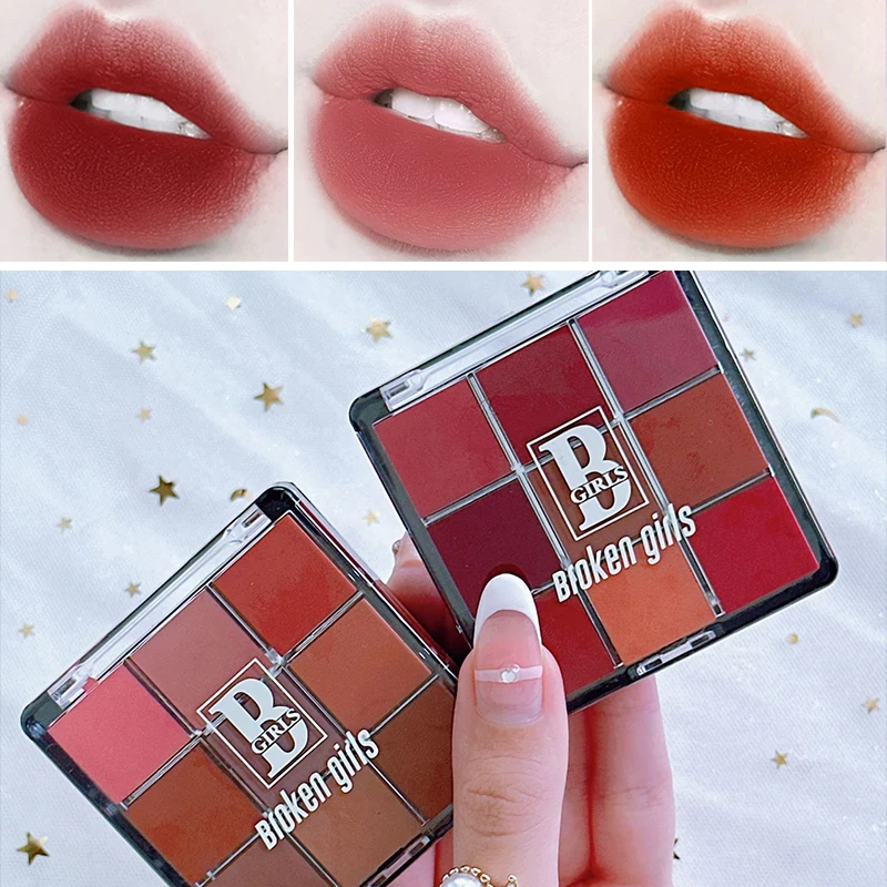 Lip Gloss Palette Velvet Matte Lipstick Lip Glaze Lips Palette 9-colors Nude Waterproof Long-Lasting Lips Tint Cosmetics Makeup