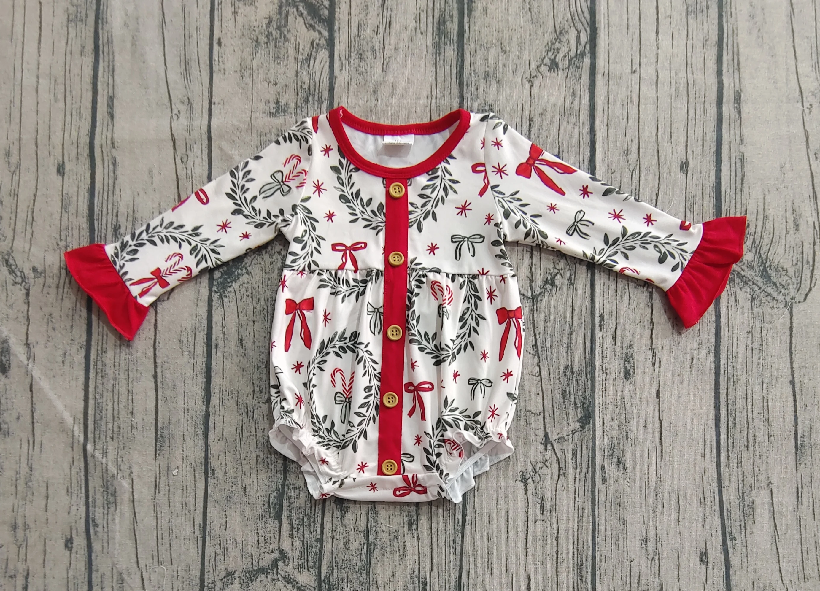 

6.21 LR2252 Presale Kids Boutique Clothes Baby Girls Clothes Bows Print Toddler Christmas Romper