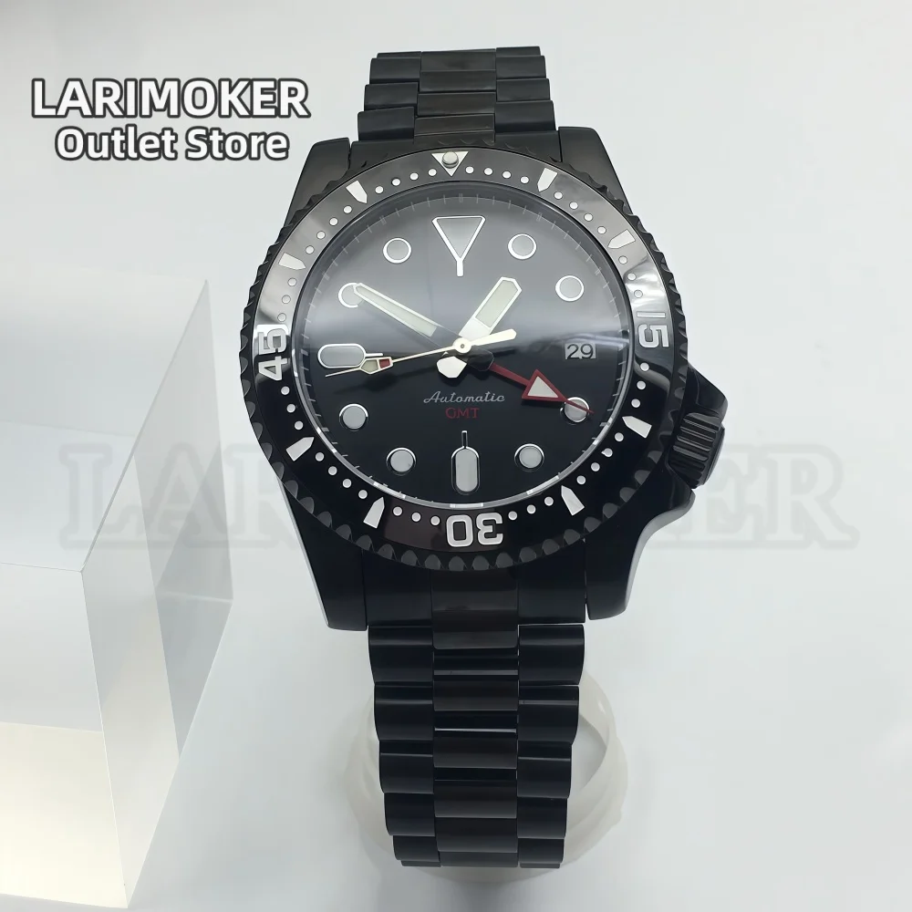 

LARIMOKER Black 40.5MM GMT NH34 Men's Automatic Mechanical Watch Black Dial Date Green Luminous Dome Sapphire Glass Diving Watch