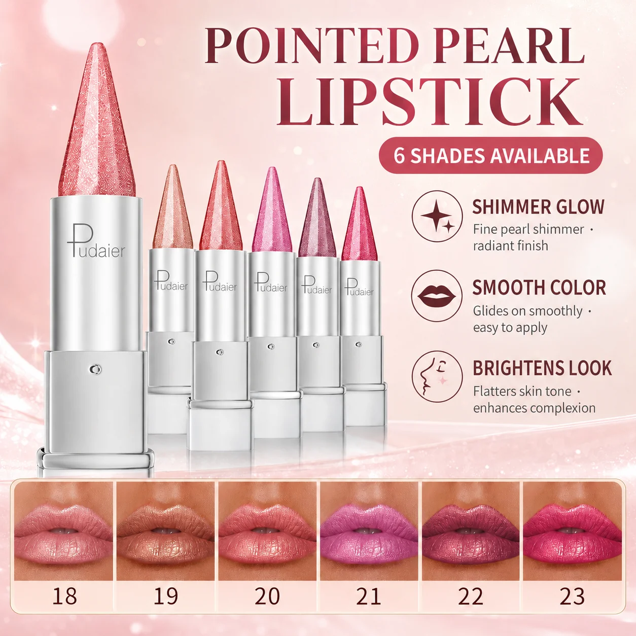 Schimmernder Lippenstift, feiner, leuchtender, rosafarbener, hautfarbener Lippenbalsam, langanhaltender, feuchtigkeitsspendender, perlmuttfarbener Lipgloss, wasserfeste Kosmetik für das tägliche Make-up – Detail 10