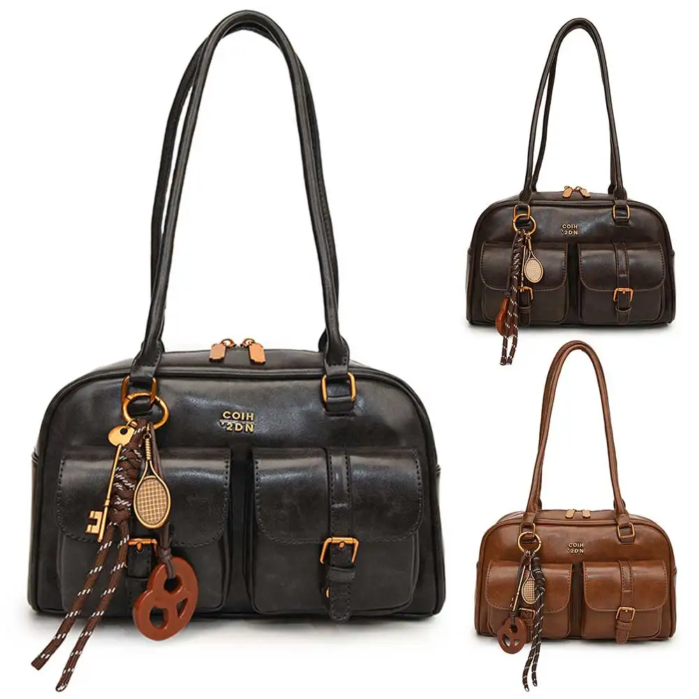 

Women's Shoulder Bag Retro Solid Color Leather Handbag With Multiple Pockets Soft Handbag Travel Shopping Date Handbag Purse