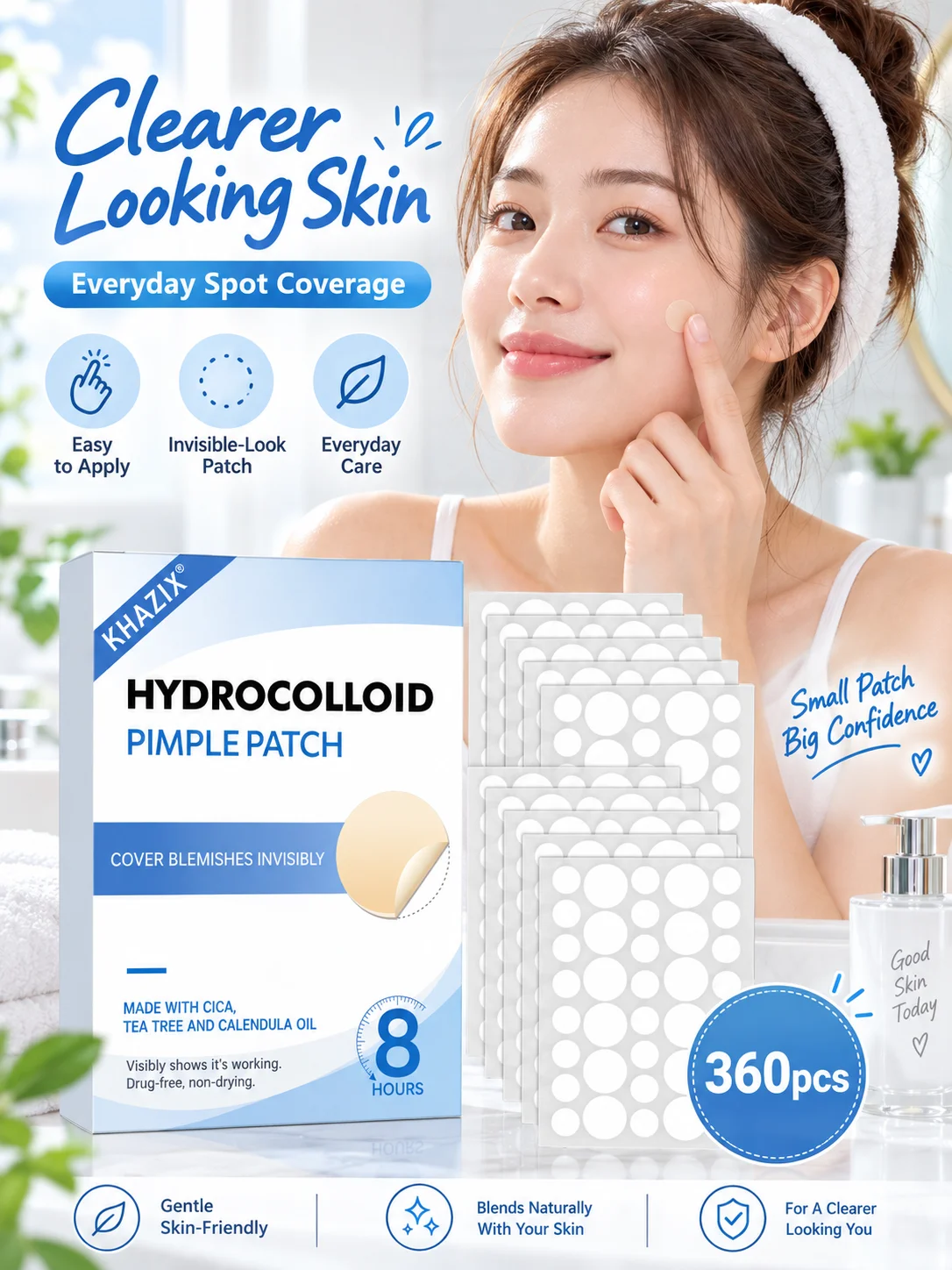 Acne patches, hydrogel acne concealer patches, daily facial care patches, blemish concealment