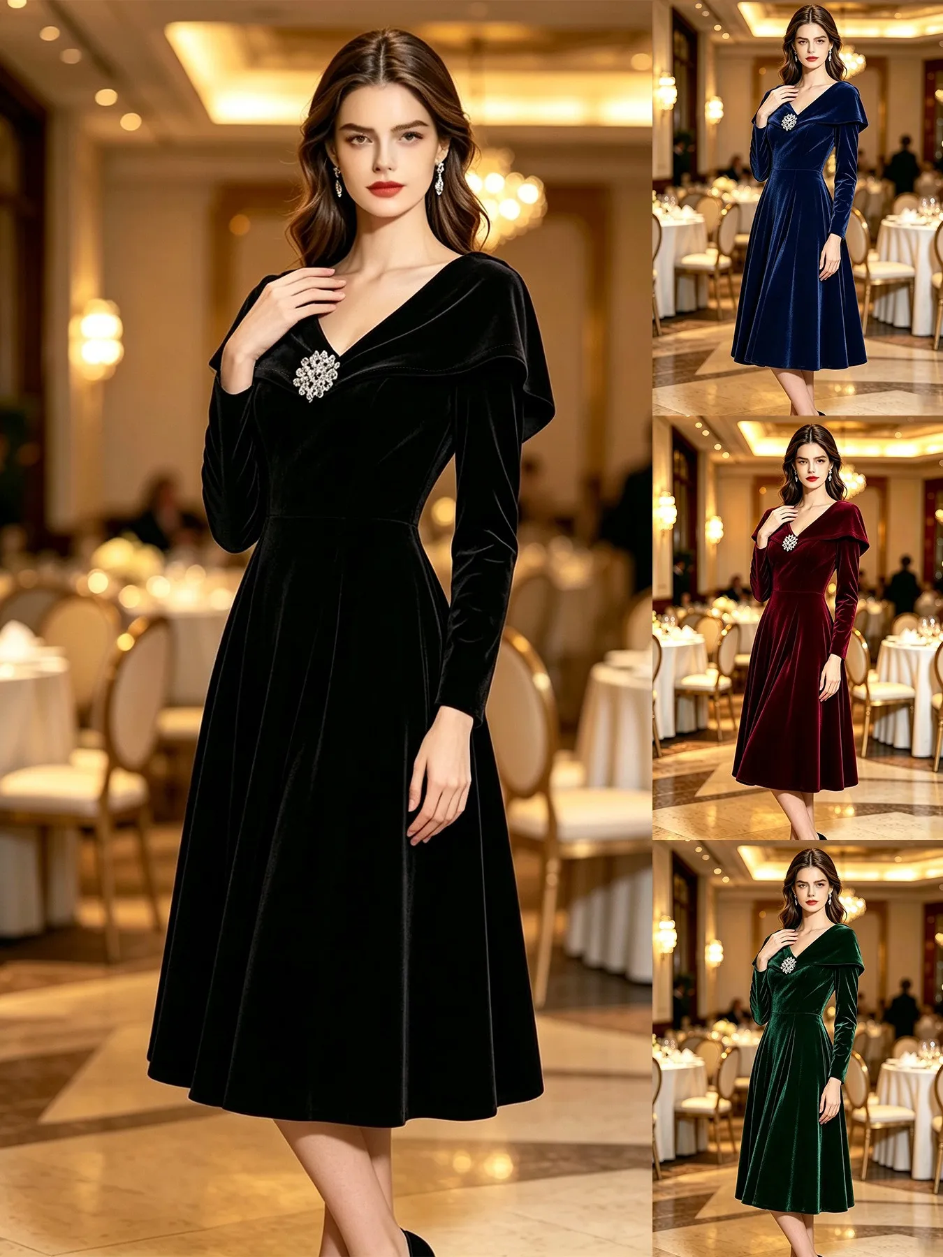 A Line Gown V Neck Long Sleeve with Elegant Ladylike Socialite Style Regular Sleeve Pullover Mid Waist Wedding Dress for Women