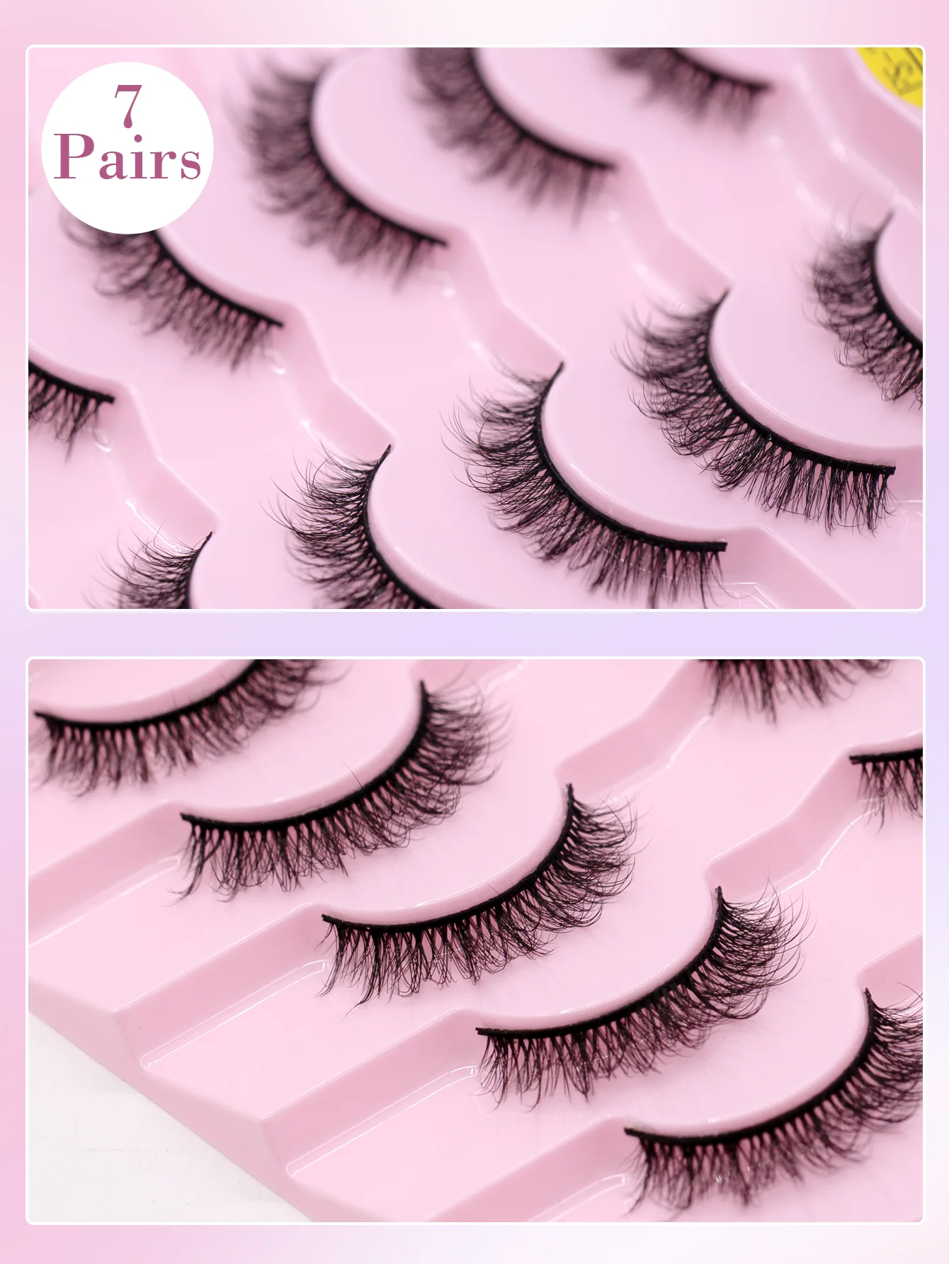 FindLove 7 paires de cils 3D croisés Faux cils de vison vaporeux moelleux faux cils faits à la main 5-15mm cils d'aspect doux et naturel