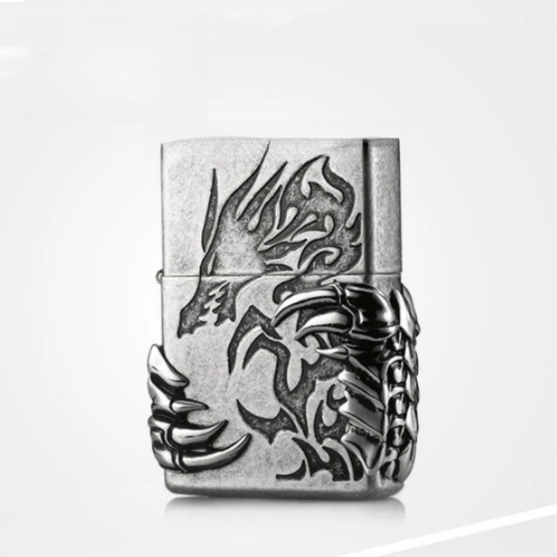 CHIEF Vintage Silver Series Oil Lighter Magic Dragon Claw Relief Label Retro Old Style Fire Machine Torch Lighter Refillable