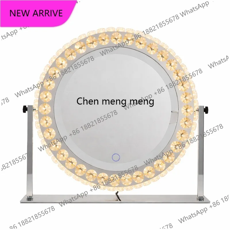 a139 rotatable high definition led cosmetic mirror with lamp adjustable brightness desktop stainless steel crystal cosmetic mirr