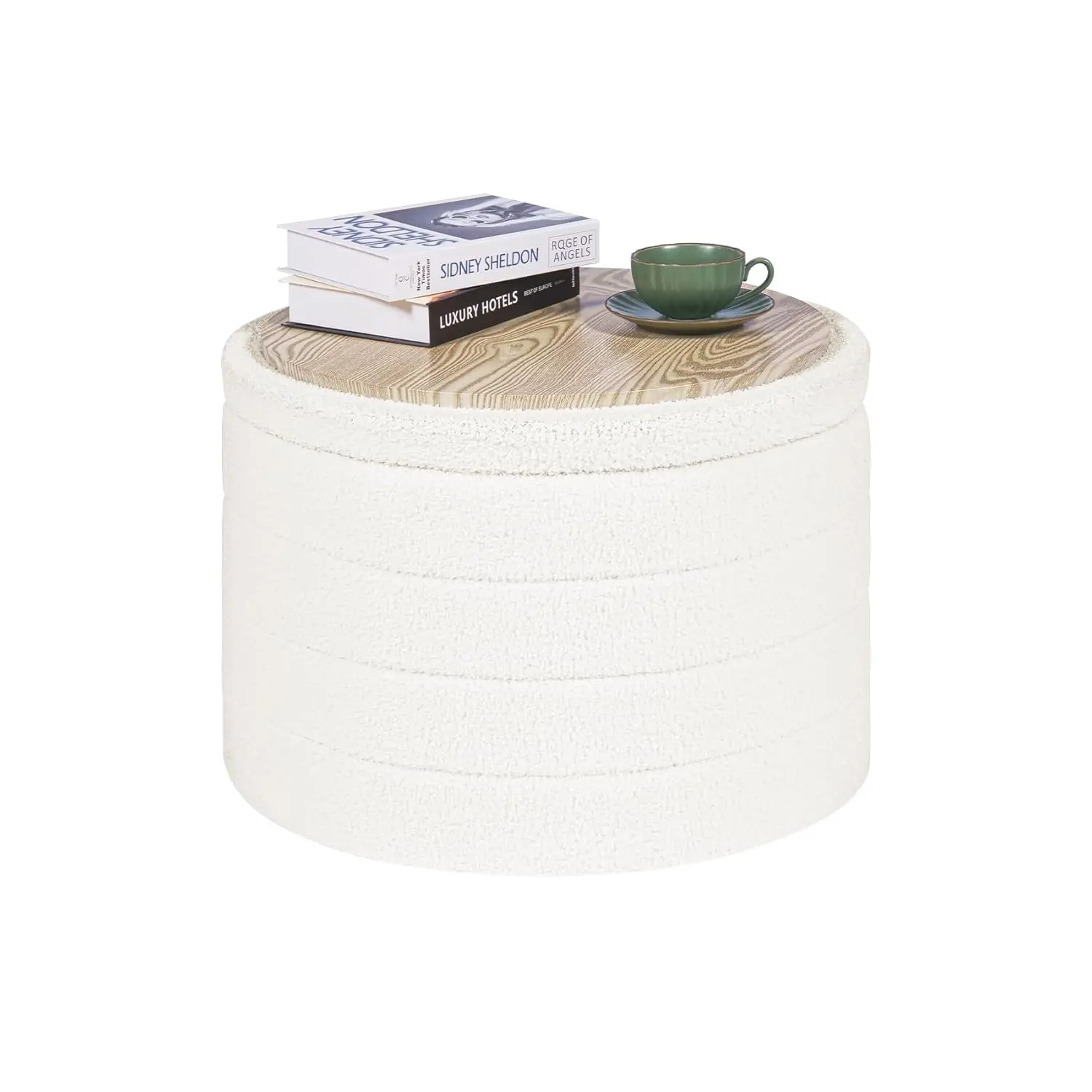 

Round Ottoman with Stroage, Boucle Storage, Foot Stool Foldable Coffee Table Ottoman for Living Room, Bedroom, Dorm, Customized