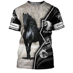 Summer Men's T-Shirt Horse Racing White Horse Tshirts Fashion Cool Horse Racing 3D Print Male Tops Oversized Harajuku Clothing