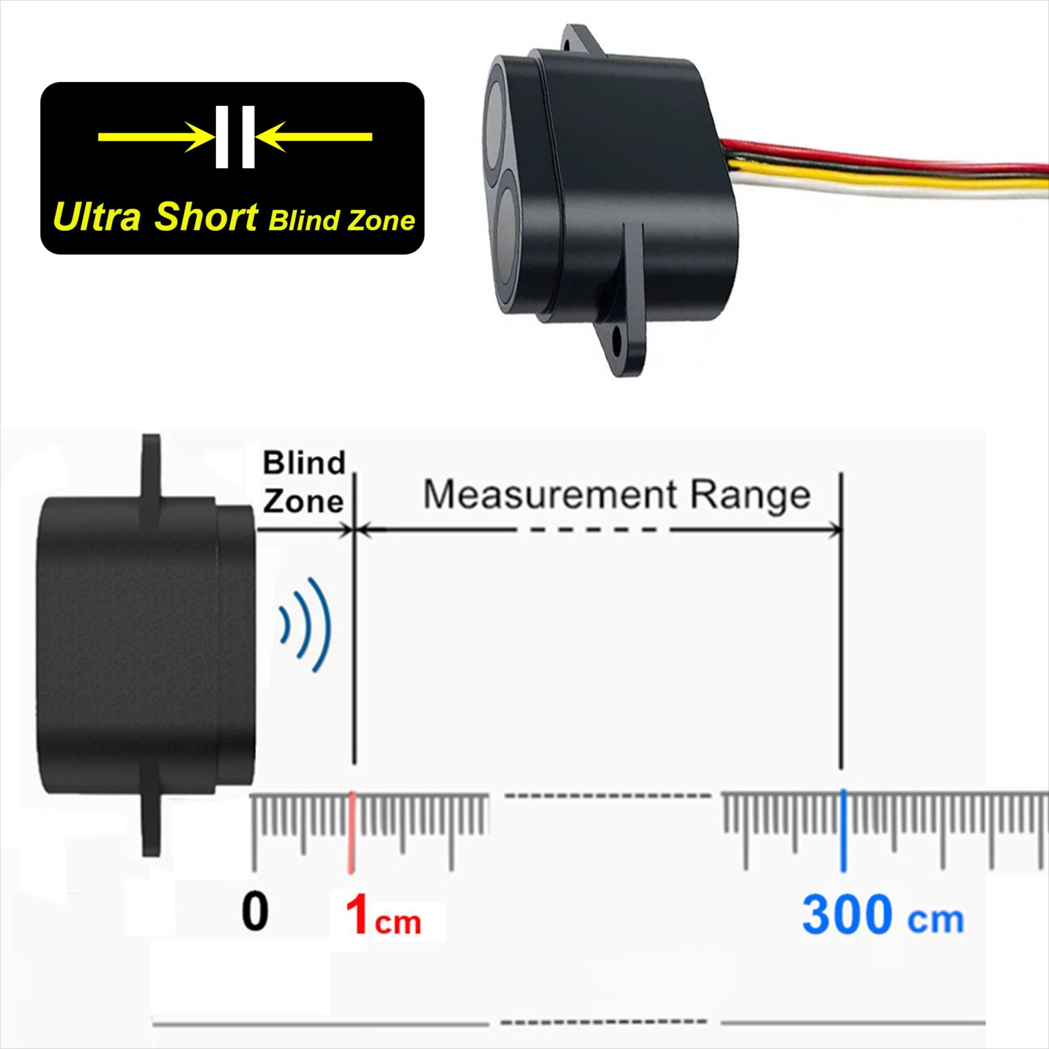 وحدة استشعار بالموجات فوق الصوتية الصغيرة نطاق 300 سنتيمتر المنطقة العمياء 2 سنتيمتر لقياس المسافة الذكاء الاصطناعي مستوى السائل ضوء مقاوم للماء #5