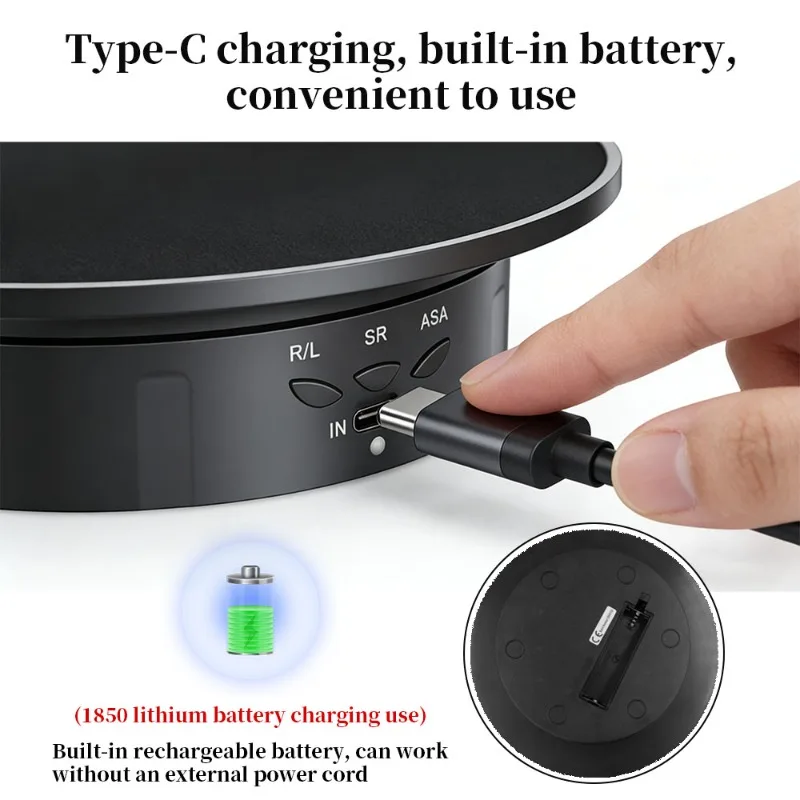 USB-Powered Rotating Turntable with 3 Speed Modes 360° Motorized Display Stand for Product Photography Jewelry&Video Shooting