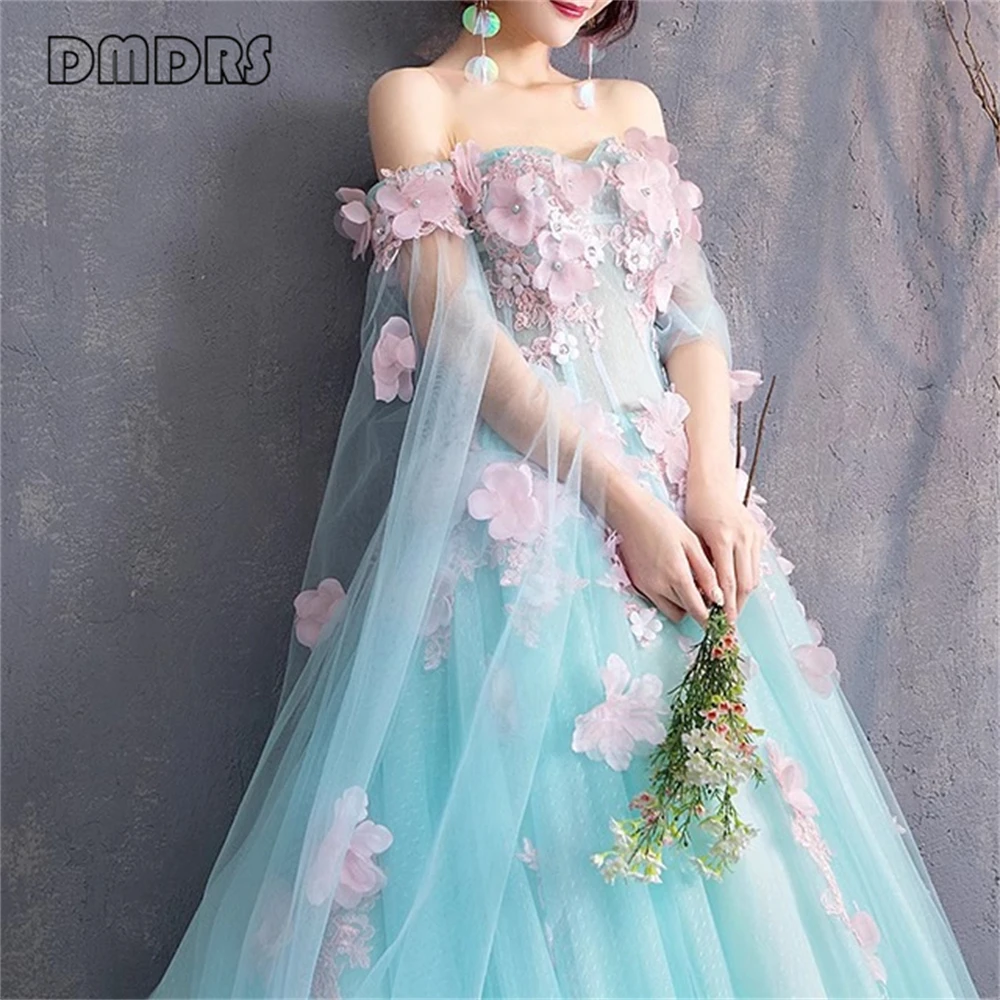 Romantic Floral Sweet 15 Dress with Long Cape Sleeves Illusion Corset Waist and Lace Up Closure Formal Dresses Party Prom Gown