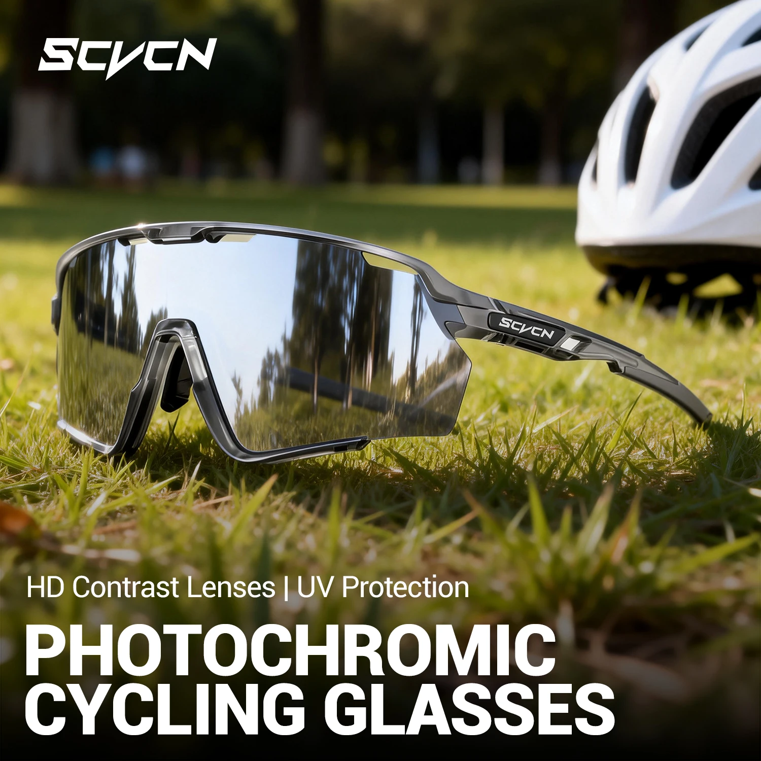 SCVCN UV400 Photochrome Radsportbrille Stilvolle Outdoor-Sportbrille für Laufen, Wandern, Autofahren und Rennradfahren