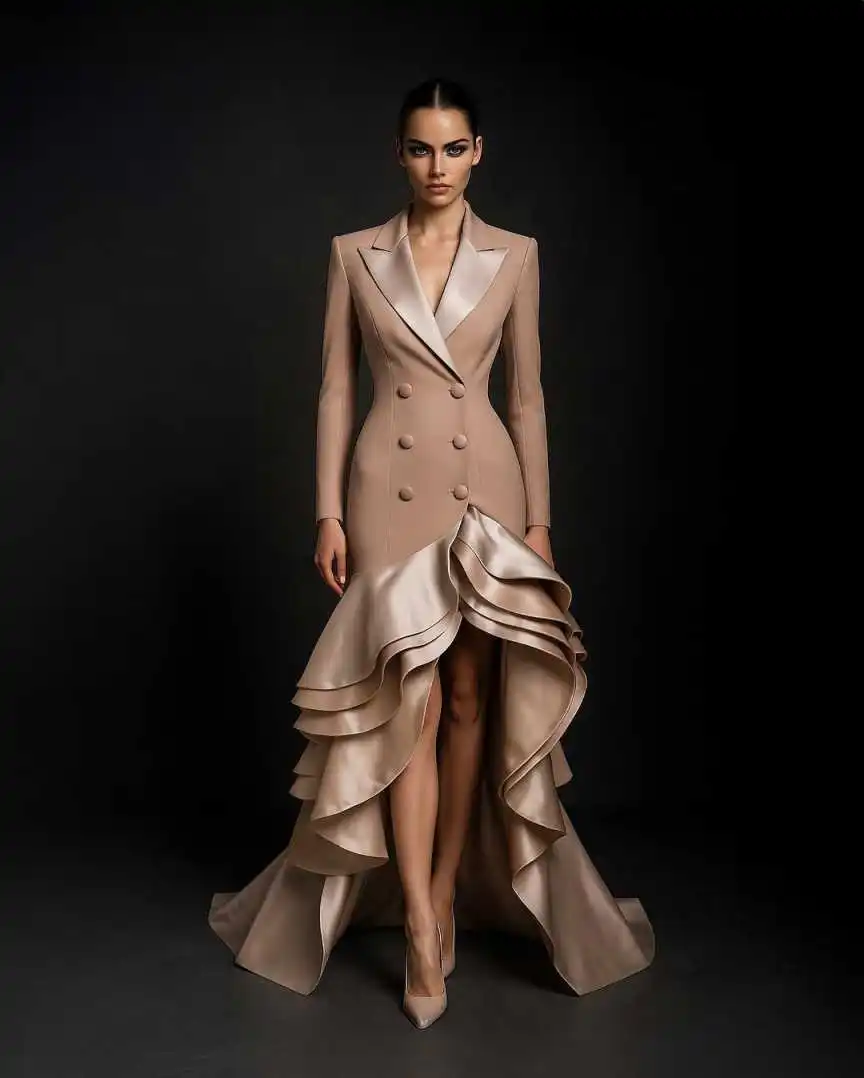 Tiered Ruffles Women Dress Blazer Suit Overcoat Long Jacket Formal Viintage Prom Floor Length Lady Work Wear Gown Customized