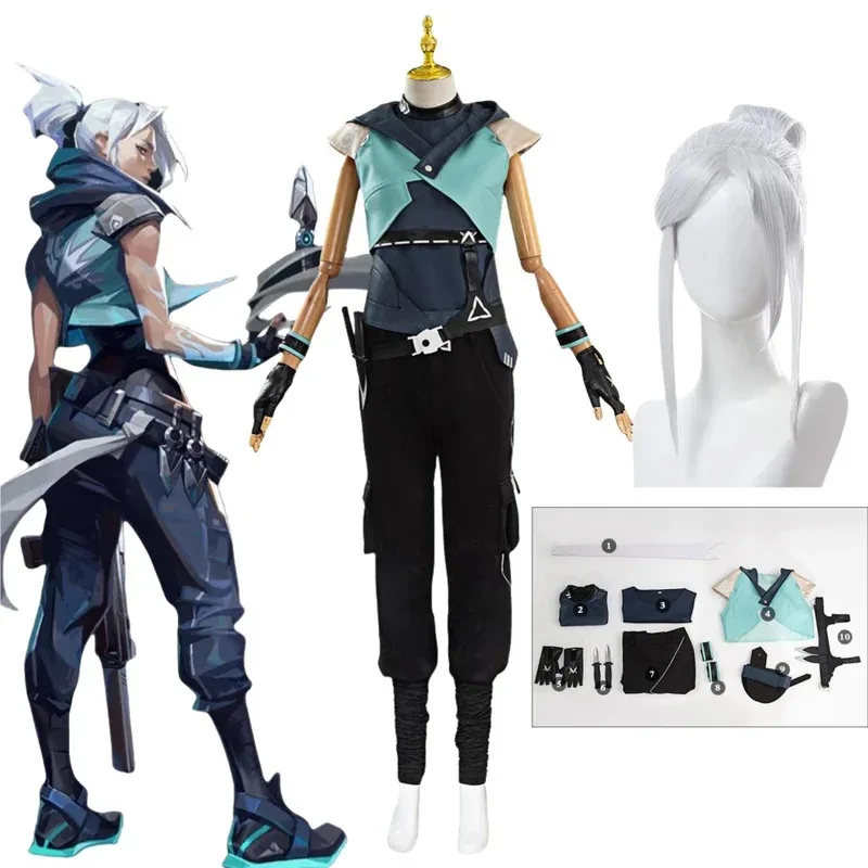 

Jett Cosplay Game Valorant Adult Fantasia Costume Wig Roleplay Women Gloves OutfitsPprop Halloween Carnival Party Clothes