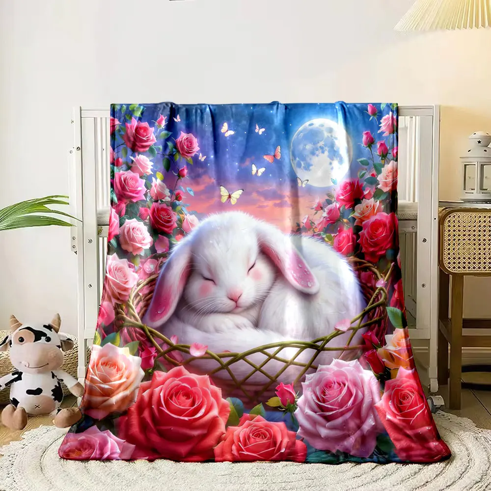 1PC Cute Animals Surrounded By Flowers Print Warm Comfortable Blanket Home Travel Camping for Adults and Kids Luxury Gifts