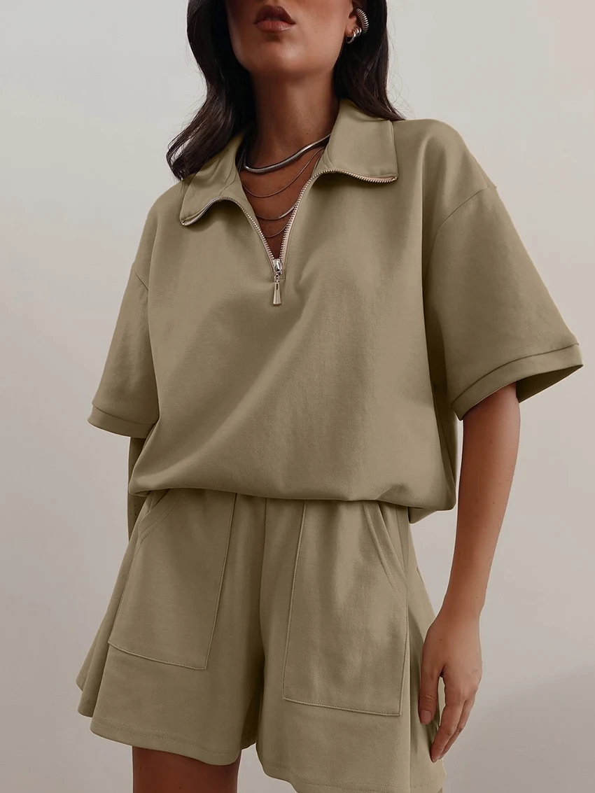 Marthaqiqi Summer Ladies Nightgowns Suit Turn-Down Collar Sleepwear Half Sleeve Nightwear Shorts Loose Female Pajama 2 Piece Set