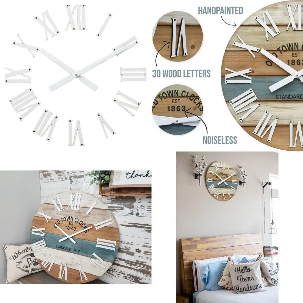 

30 Blue Multi-Colored Large Roman Numeral Beach-Style Wall Clock