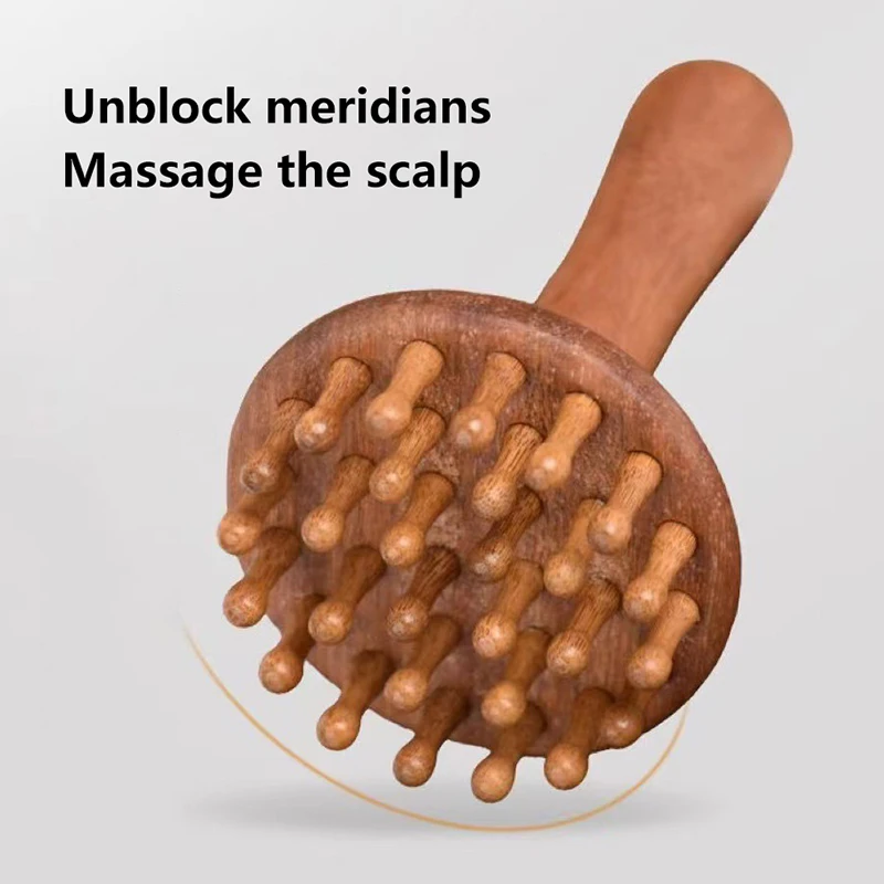خشب الصندل غوا شا أداة تدليك رأس فرشاة للرقبة الكتف البطن الساق الجسم ميريديان مدلك مشط خشبي للاسترخاء #4
