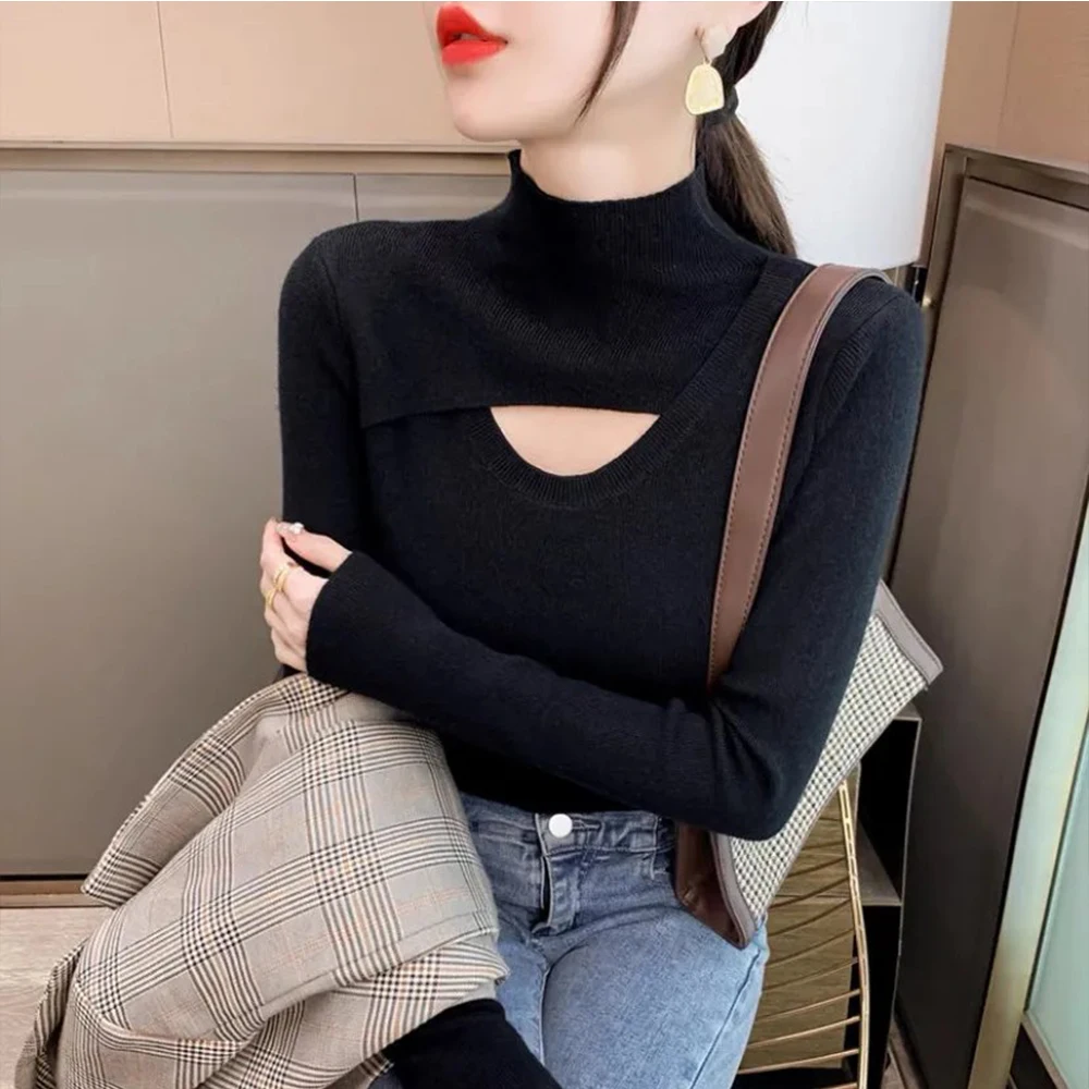 Women\'s Soft Shirt Knitted Pullover Sweater Long Sleeve Underlay Sweater Slim Fit All Season S-XL Warm Casual Version Fashion