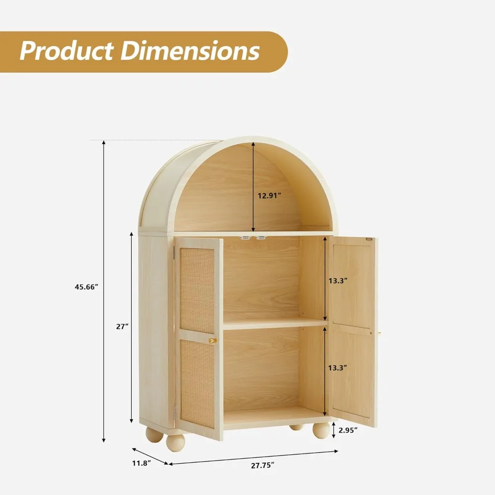 Sideboard Buffet Cabinet, Modern Arched Storage Cabinet with Rattan Decor Doors, Freestanding Accent Cabinet for Living Room