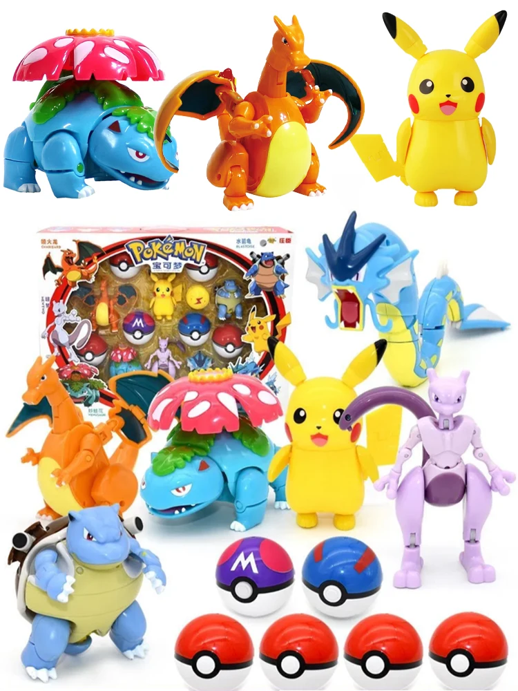 Neue Pokémon-Figur, transformierbare Pokéball-Pikachu, Mew, Eevee, Gengar, Blastoise, Venusaur, Charizard, Gyarados, Pokéball-Elf-Puppe, Kinderspielzeug
