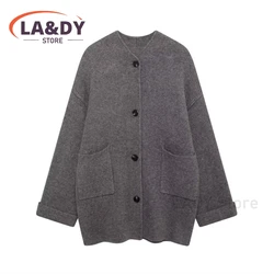 2024 New Autumn Woman Fashion Knieetd Cardigan Female Casual Single Breasted Solid Color Long Sleeve  Knied Coats Tops