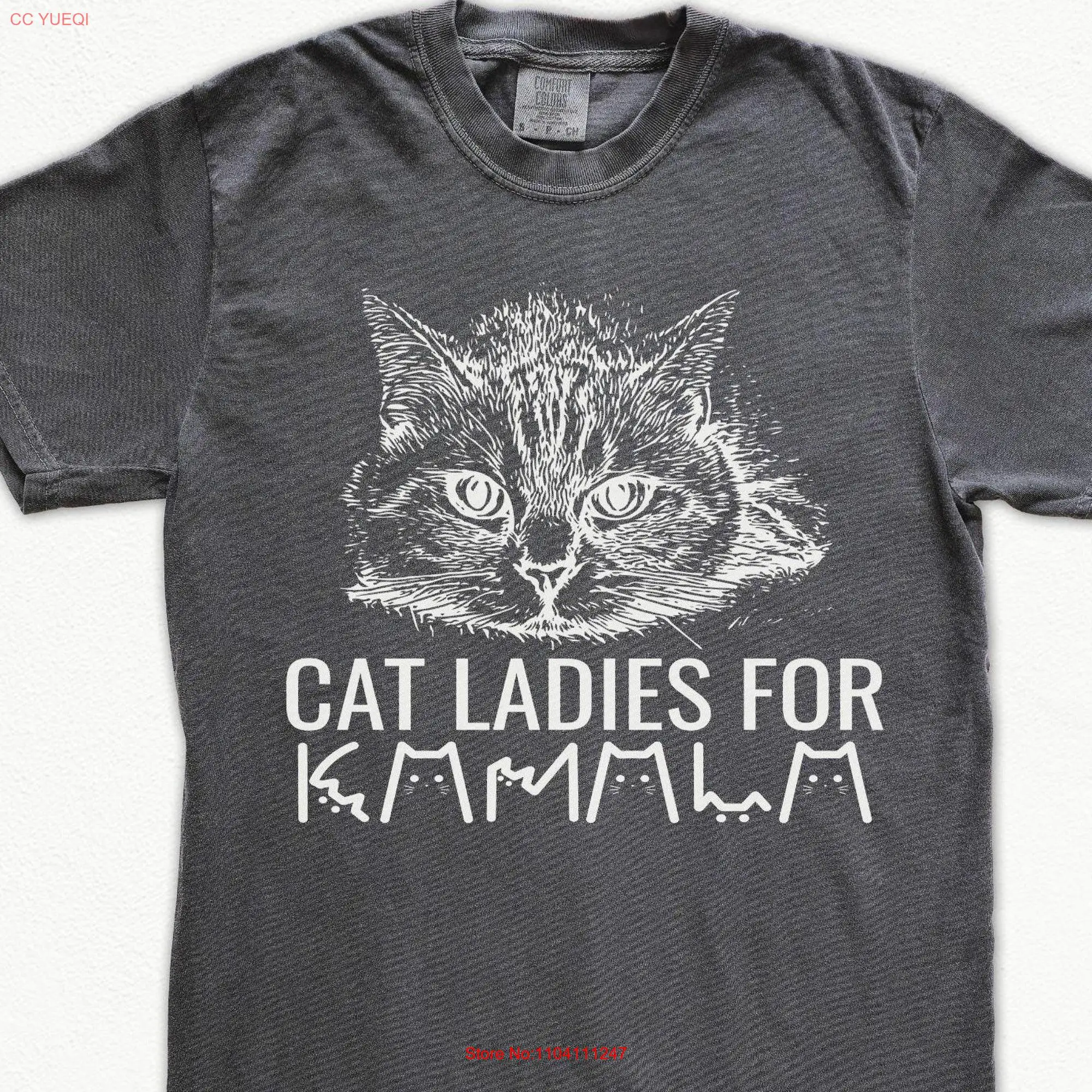 Cat Ladies For Kamala Lettering T Shirt Harris Madam President 2024 Vote Blue Democrat Womens Power Liberal Feminist