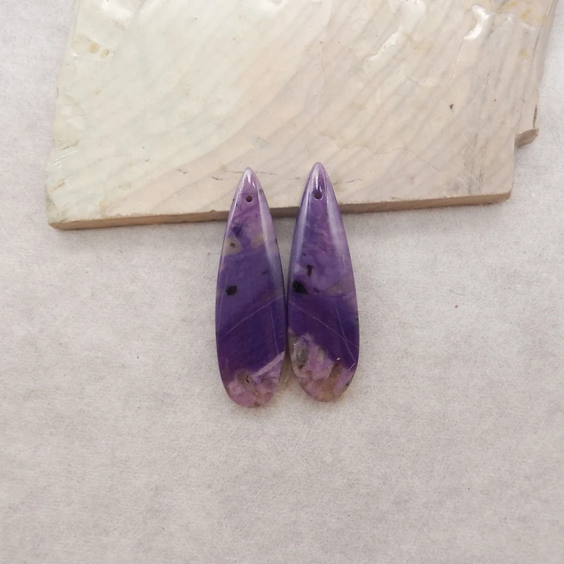 

Natural Stone Charoite Earring Bead Semiprecious 44x13x6mm Fashion Jewelry Accessories 11.5g