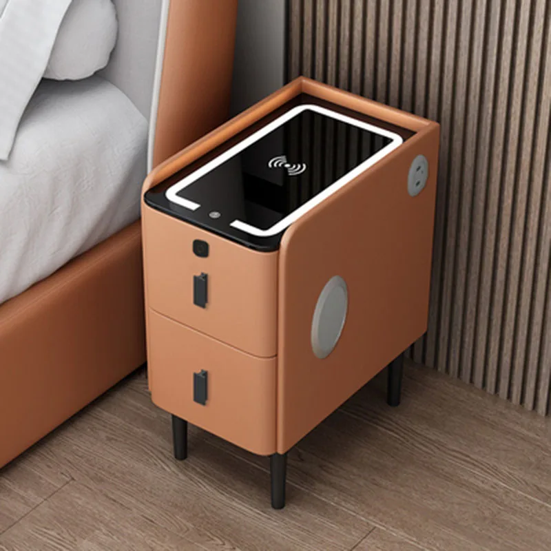 Nordic Smart Nightstand Luxury Small Wood Bedroom Unique Bedside Table Space Saving Narrow Organizer Muebles Hotel Furniture