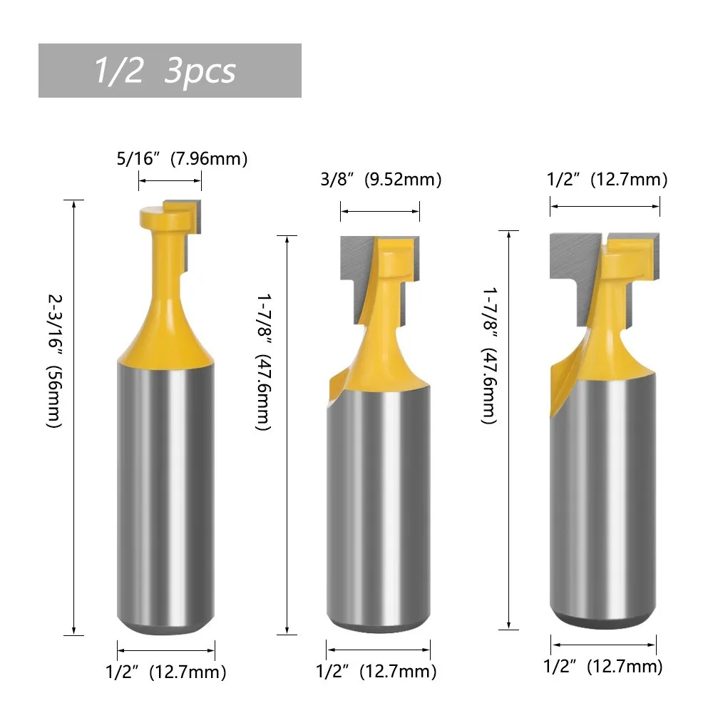 LAVIE 12/12.7 MM Handle Woodworking Milling Cutter Keyhole Cutter Frame Hanging T Type Keyhole Cutter Gong Machine Router Bit