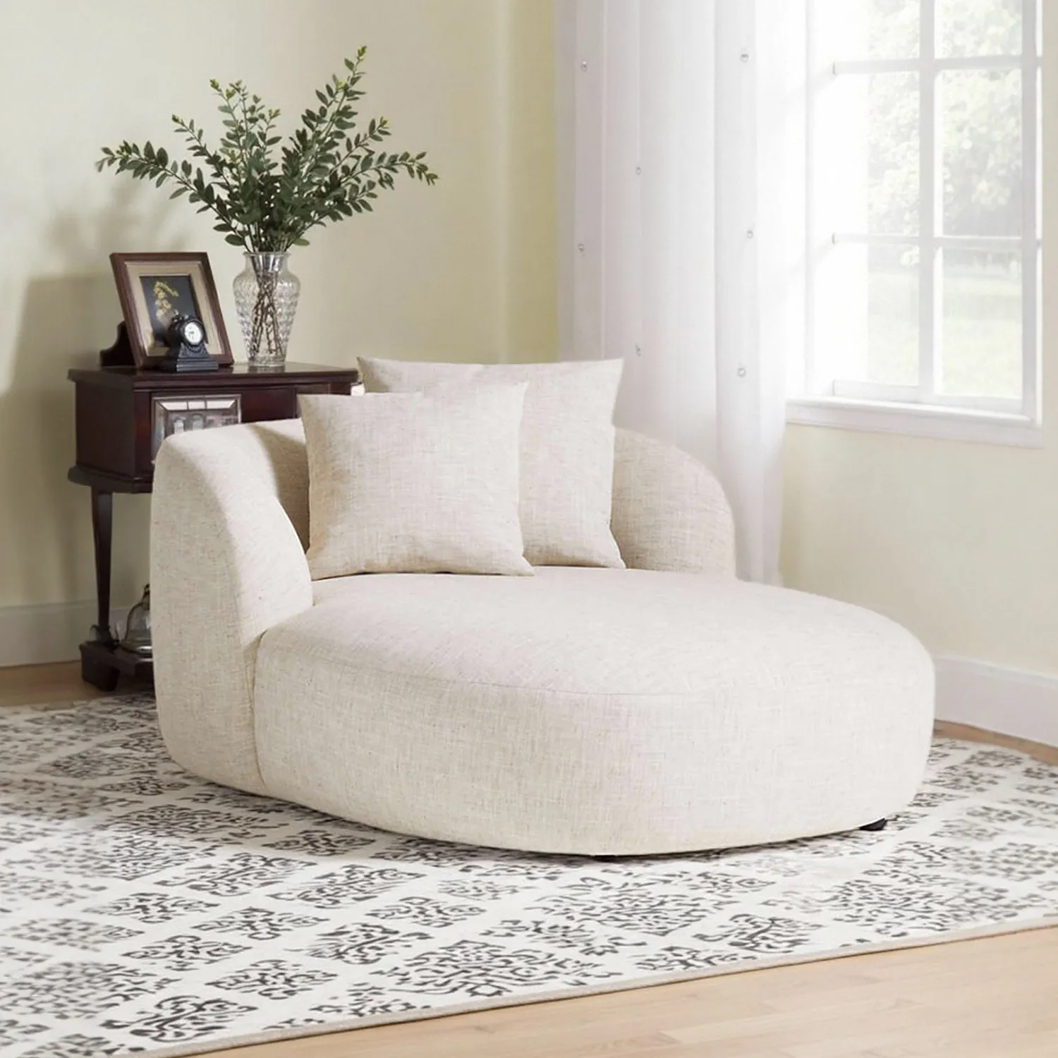 For Vintage Fabric Chaise Lounge, French Single Sofa with Solid Wood Frame for Bedroom