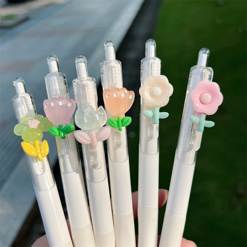 Cute Mini Flower Gel Pens Black Ink Neutral Pens Kawaii Korean Style Stationery Kids Gifts Writing Tools School Office Supplies