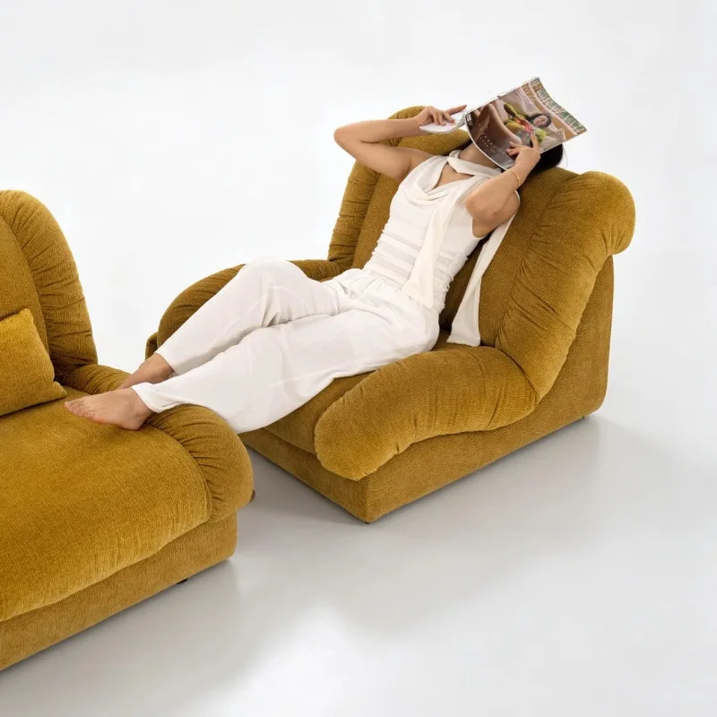 Vintage Modular Pleated Rough Edge Single Lounge Sofa Available Plush Suede Design Hotel