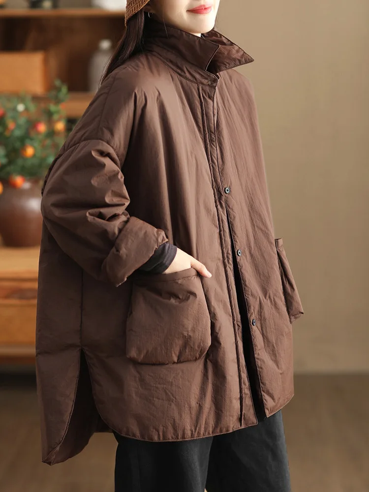 

Ретро-пальто средней длины из хлопка с воротником, утепленное, на молнии, с длинными рукавами, цветное, зимняя верхняя одежда