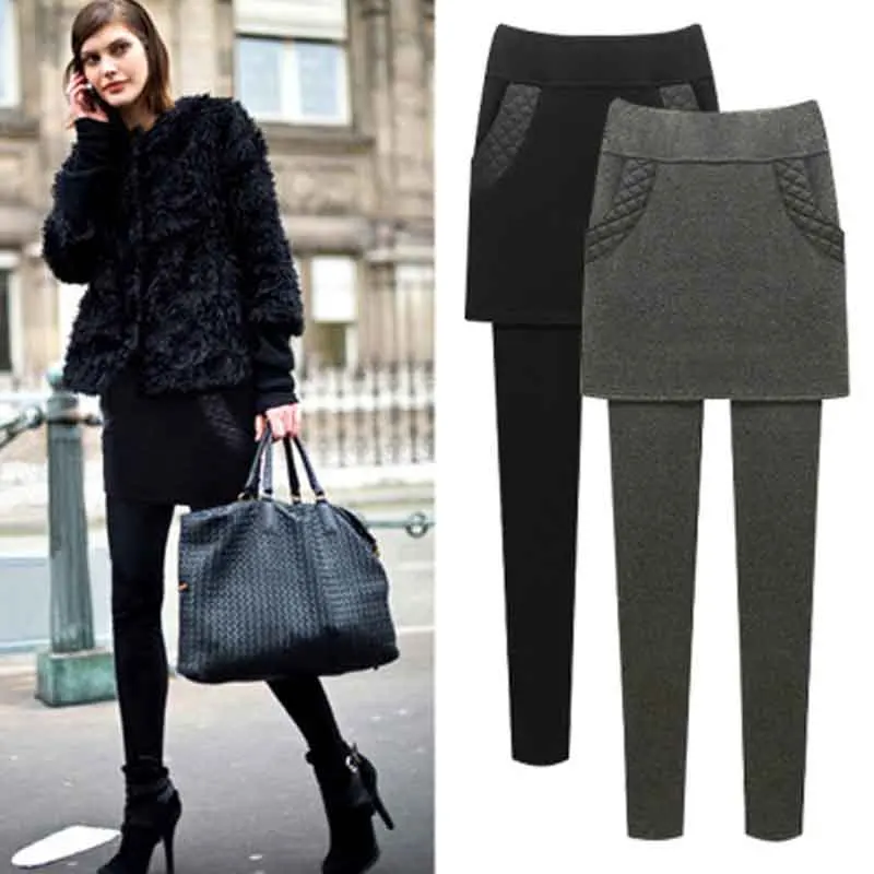 Fashion Autumn Womens Leggings M-6XL Plus Size Thicken Warm Winter Outer Wear Pants Skirt High Waist Solid Slim Leggings Plush