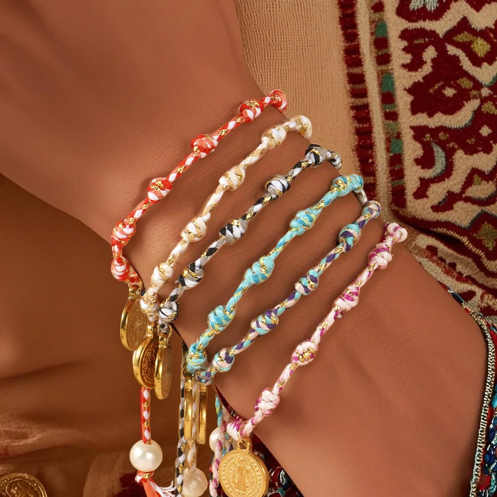 Colombian Handmade Peruvian Knot Bracelet Striped Pearl  Women Jewelry Boho Multilayer Friendship Pulseras Femme Ethnic  Style