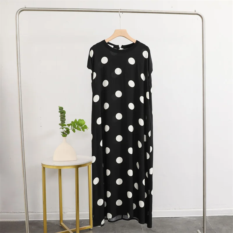 Fashion Plaid And Dot Night Dress Women Loose Cotton Short Sleeve Sleepwear Nightgowns Summer Ladies Nightwear Sleeping Clothes - view 5