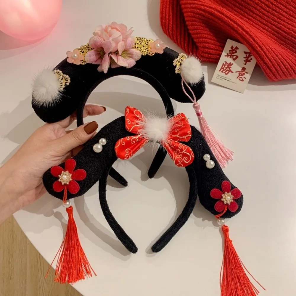 

Retro Flower Hanfu Headband Bow Pearl Chinese Style Headwear Tassel Crown Ancient Style Hair Hoop Headwear
