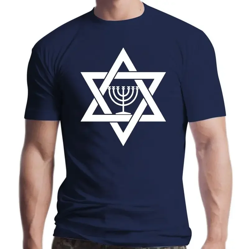 New Mens Jewish Menorah Relgion Star of David t shirt Design cotton O Neck Family Cute Building summer Formal  graphic t shirts