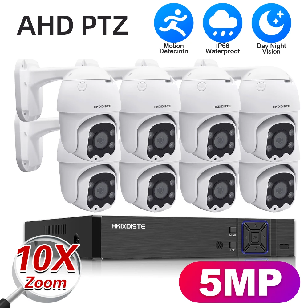 ahd dvr kit 50mp ir 10x zoom optico ahd kit camera ptz cctv cam sistema de vigilancia de seguranca ao ar livre cupula conjunto 8ch 5mp em 01