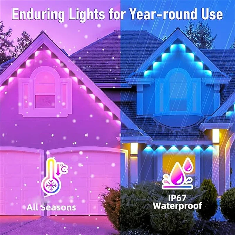Decorazioni di Capodanno 60M Smart RGB Eave Lights Decorazione natalizia IP67 Luci a stringa LED per esterni Casa Capodanno Natale