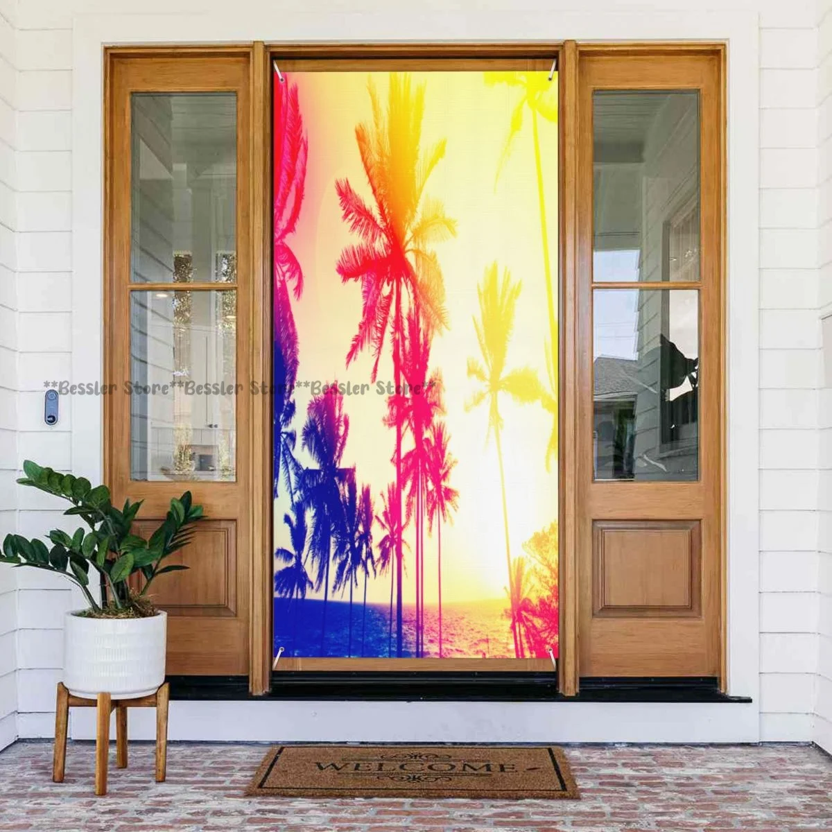 Abstract Palm Tree With Sunset Sky And Light door cover decorations holiday party supplies