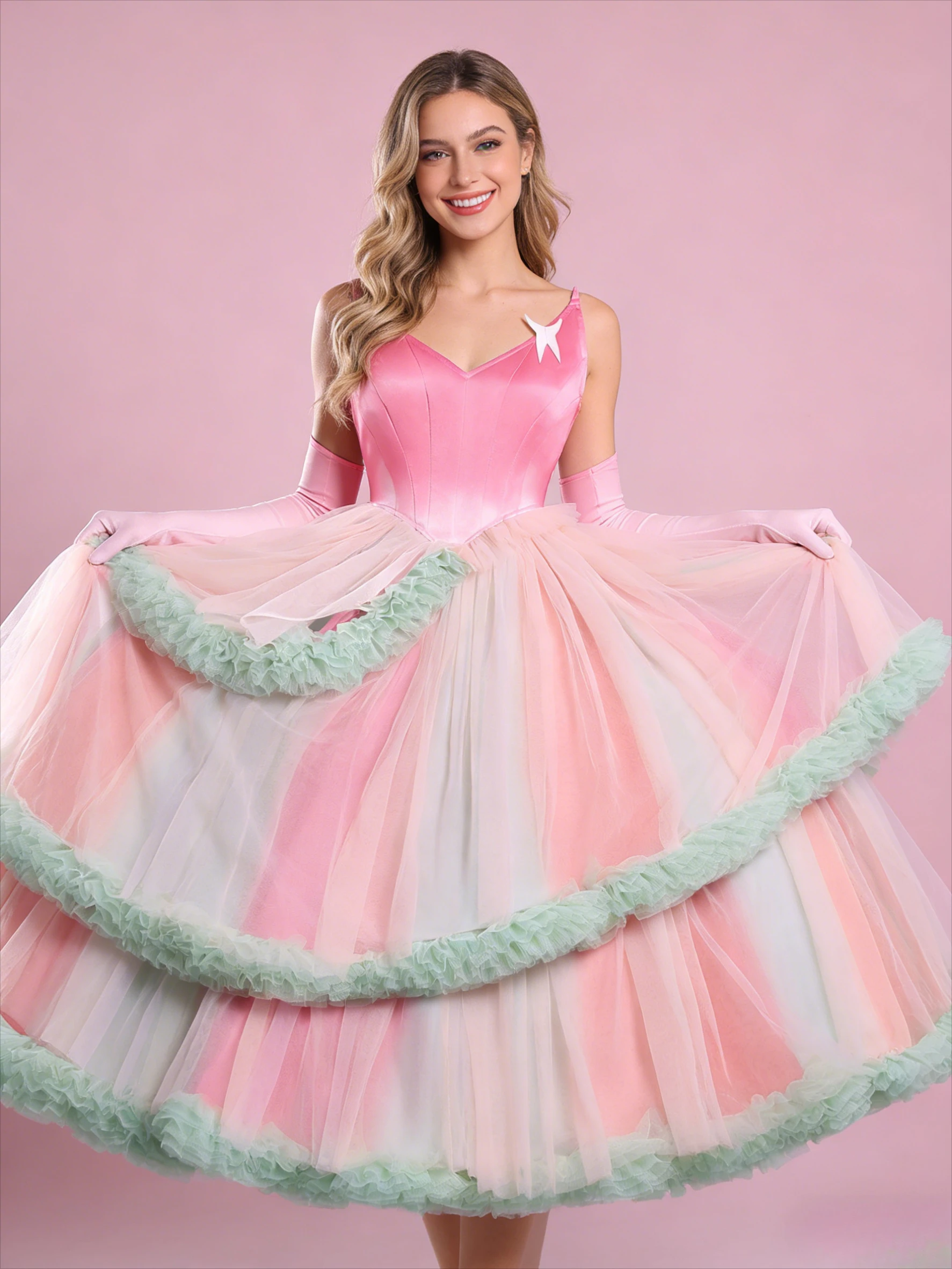 

Anime Wicked 2 Glinda Cosplay Costume Pink Dress Gloves Outfits Cos Convention Halloween Carnival Party Christmas For Women