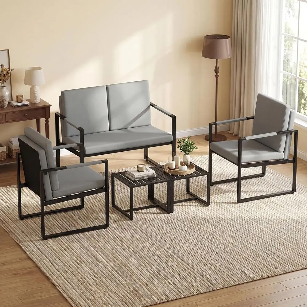 5 Pieces Living Room Soa Set, aux Leather Living Room urniture Set Includes Loveseat Soa, 2 Accent Chairs & 2 Coee Tables with H