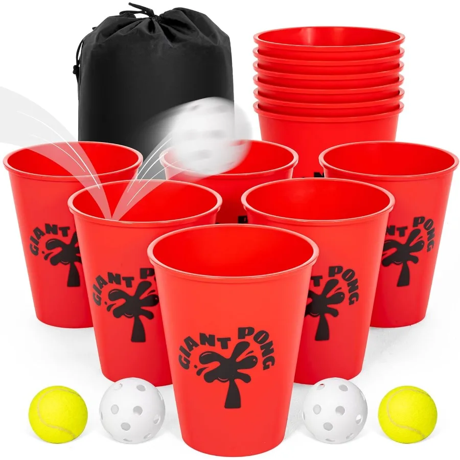 

Гигантские дворовые игры PongYard с прочными ведрами и шариками. Выберите красные большие XL или зеленые светящиеся в темноте игры на открытом воздухе с ношением.
