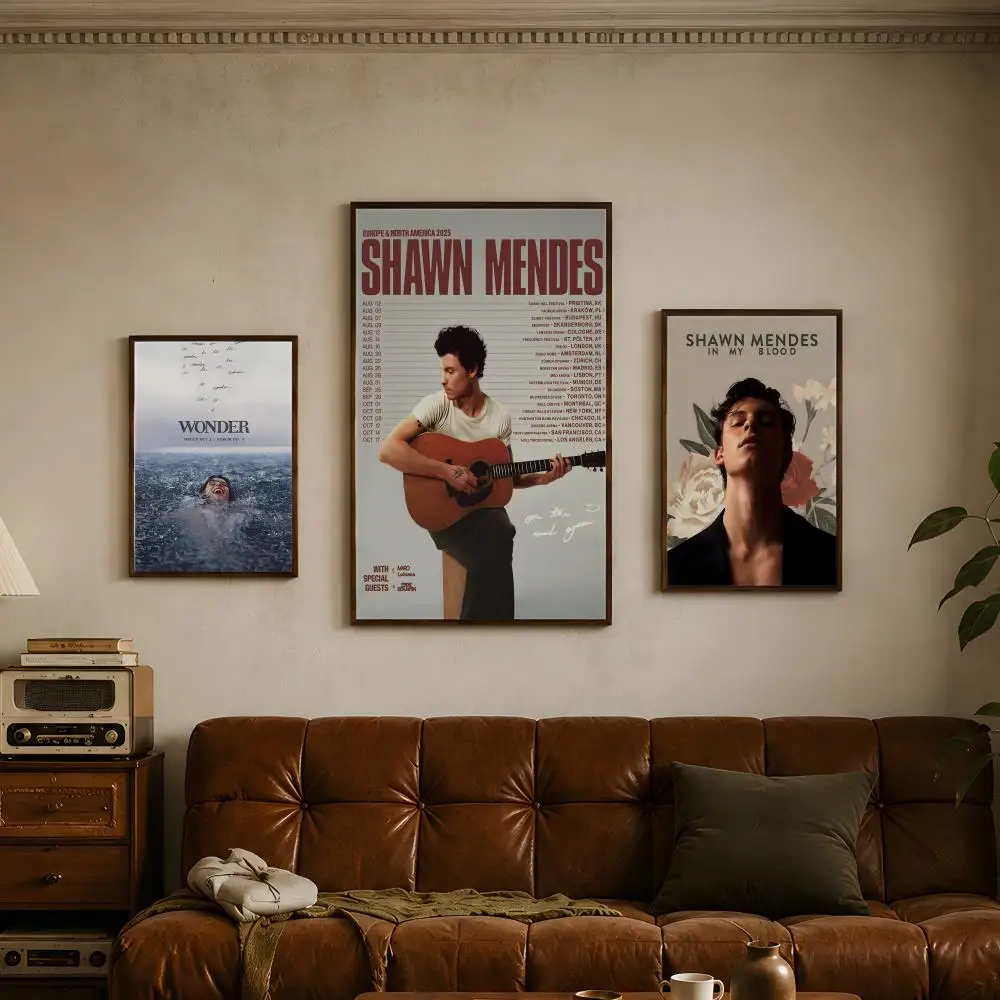 Singer S-Shawn Mendes-s Poster Vintage Self Adhesive PP Wall Art Home Bar Bedroom Decor Gift