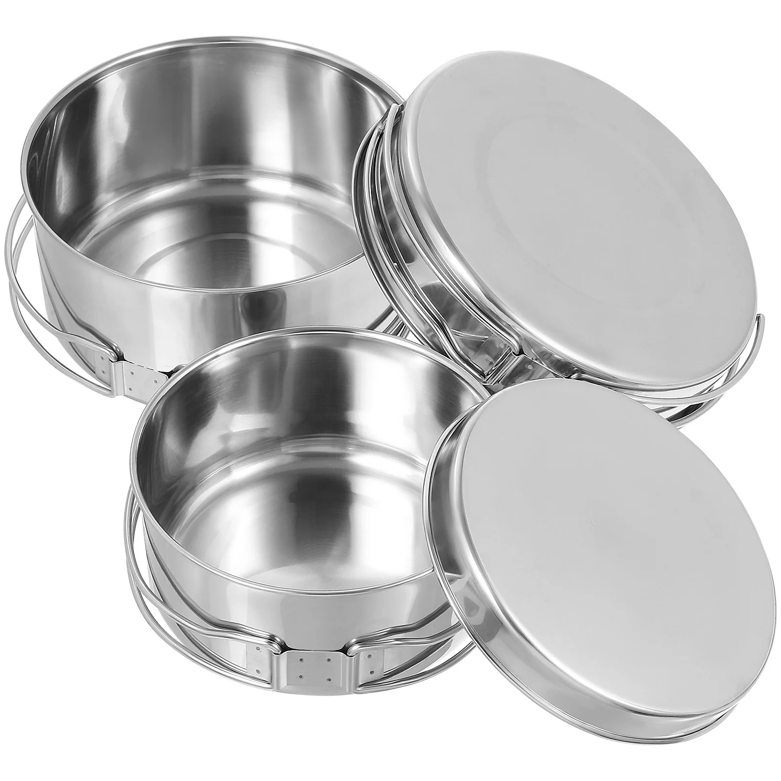 

4Pcs Stainless Steel Camping Pot Pan Set Foldable Handle Stackable Non-Stick Outdoor Cooking Picnic Camping Pot Pan Set